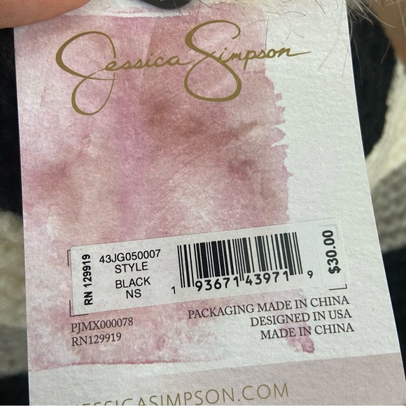 Jessica Simpson Women's Striped Faux Fur Pom Beanie Hat - Picture 7 of 9